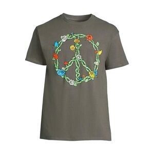EUC Floral Thorny Peace Sign Graphic T-Shirt Unisex 2XL